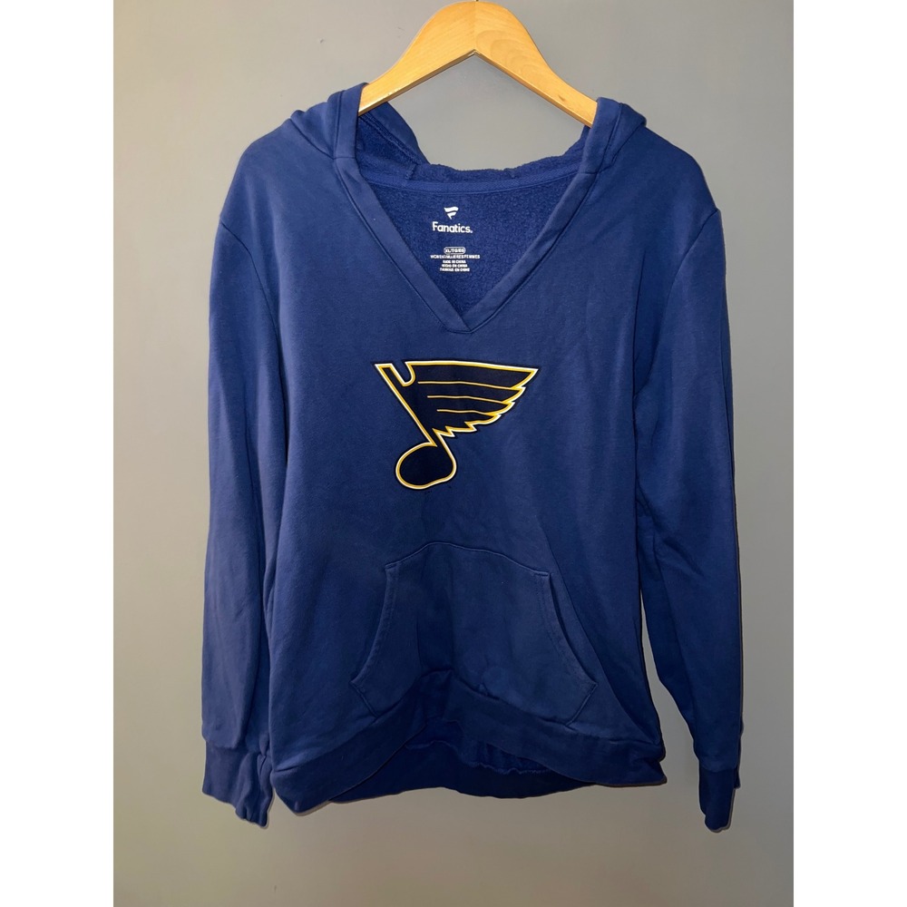 Fanatics St Louis Blues NHL Womens XL Royal Blue V-Neck Fleece Hoodie Sweatshirt